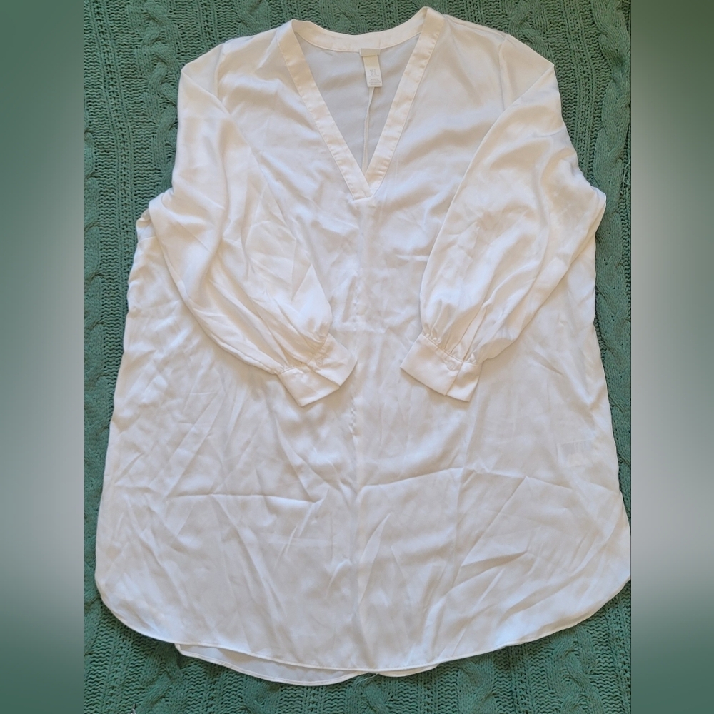 H&M Cream V-Neck Long Blouse